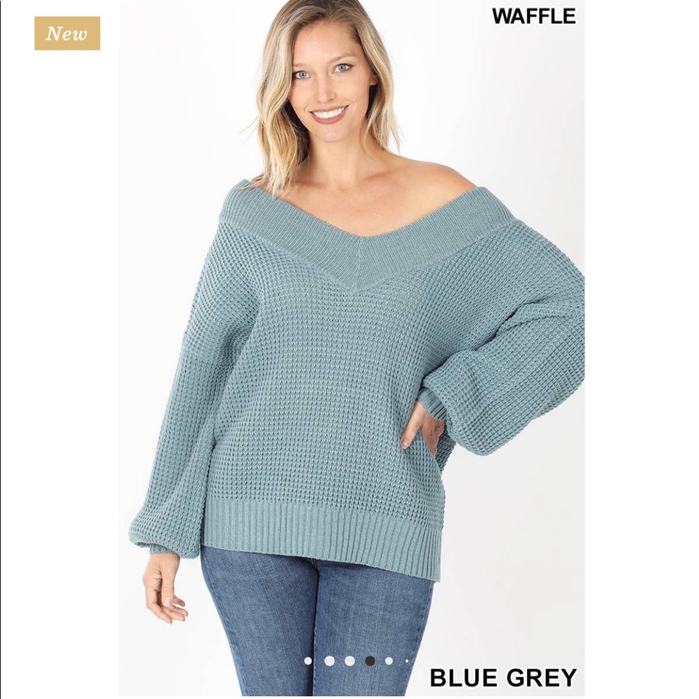 Waffle Sweater with Balloon sleeves